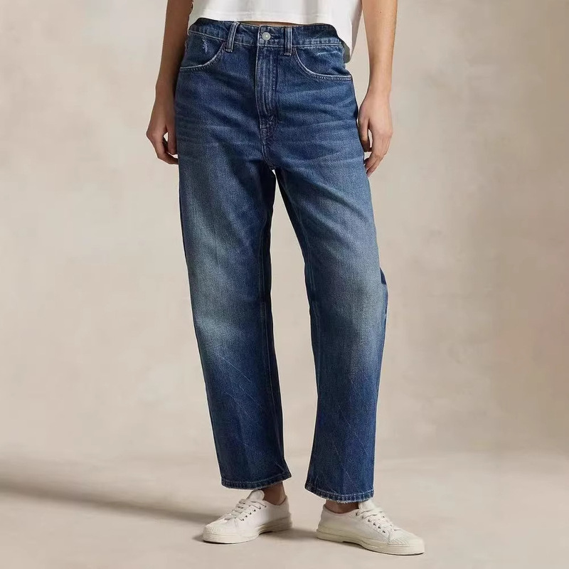 Rrl Classic Straight-Leg Jeans, Stylish and Versatile, Trendy Cropped Pants for Women, High-Waisted Women's Denim