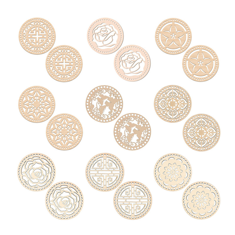Creative wooden round hollow flower pattern bag base laser cutting wooden round hollow DIY