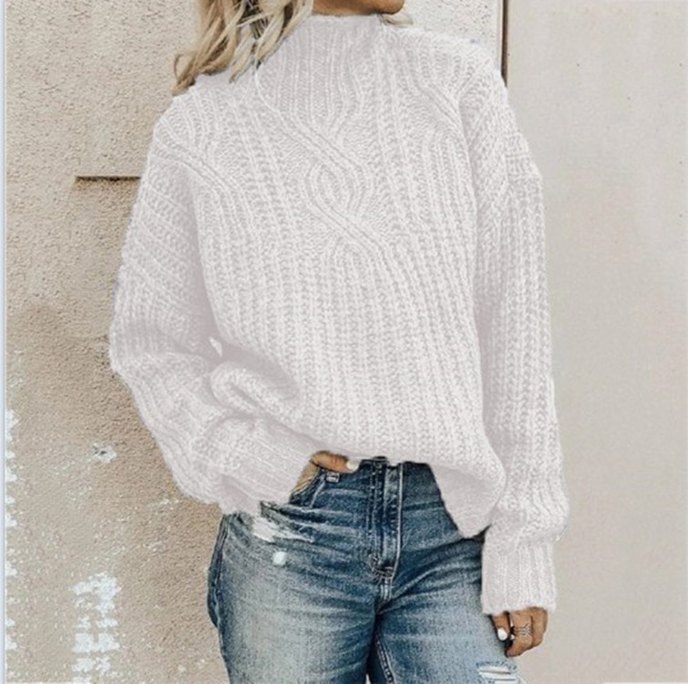 Novedades en Ropa Femenina Europea y Americana 2025, Suéter Nuevo para Mujer, Cuello Alto, Tejido Trenzado, Jersey