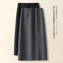 灰色毛呢半身裙女秋冬2025新款高腰显瘦巨好看冬裙加厚开叉a字裙