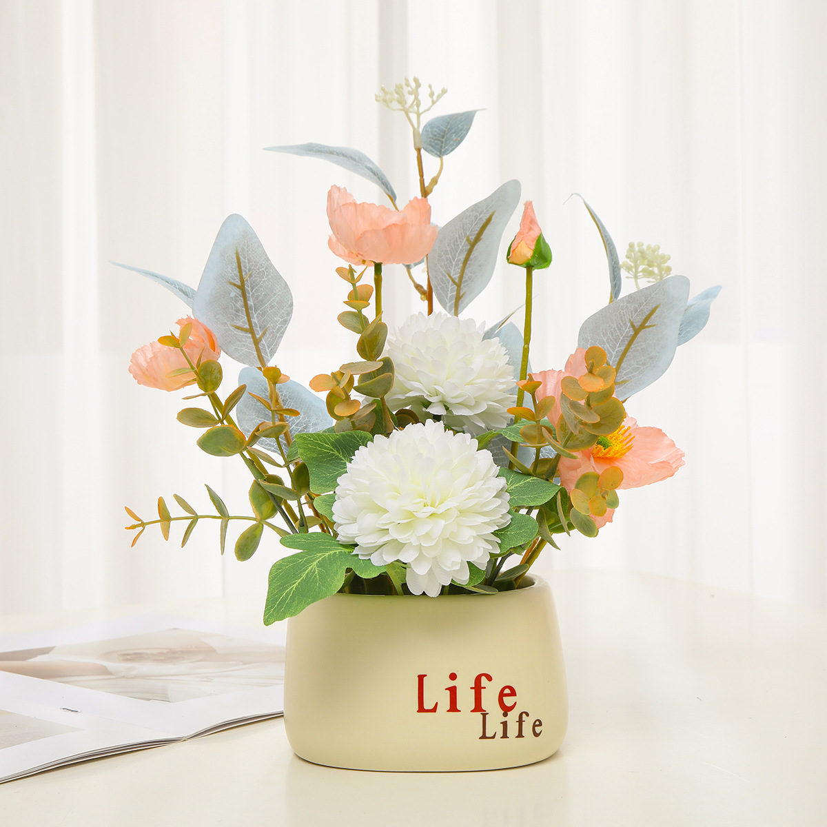 Nuevo ramo de flores artificiales de plástico de alta gama, decoración del hogar, arreglo floral para la mesa de la sala de estar, decoración de rosas_voghion.com