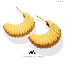 韩国几何型柳钉东大门女式C形镂空扇贝耳环复古款黄铜材质耳饰品