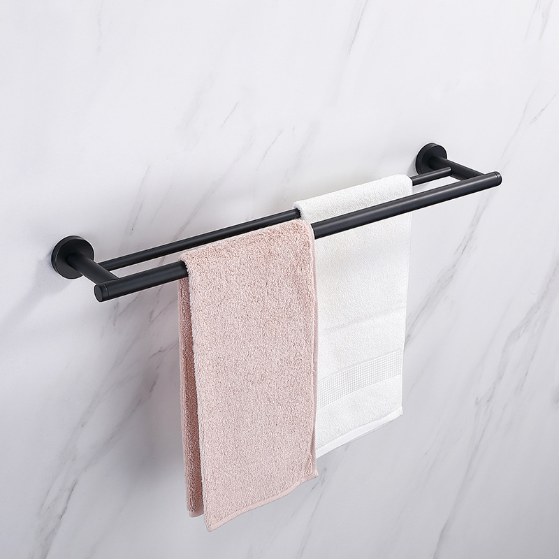 北欧304不锈钢浴室毛巾架酒店卫生间壁挂黑色毛巾杆卫浴双杆套装