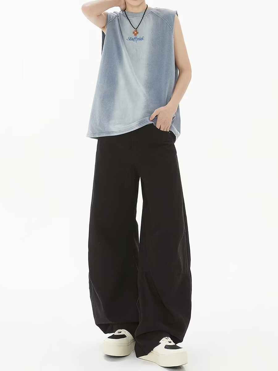 American Style High Street Denim Machete Pants Spring New Simple Loose Slimming All-match Fashionable Unique Wide Leg Pants