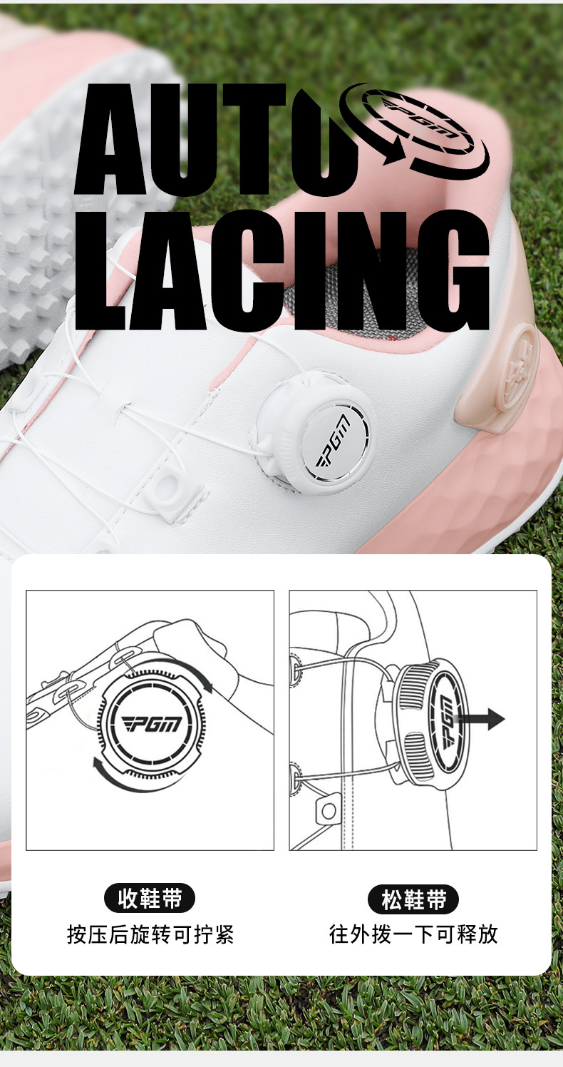 Giày golf nữ PGM chống thấm nước, núm vặn, đế foam êm — XZ353-xanh macaron, XZ353-Anh Đào tuyết trắng, XZ353-Hoa anh đào rơi Hồng chi tiết 11