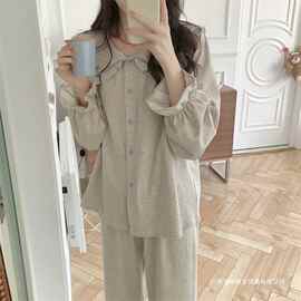韩国ins女士新款睡衣女韩系条纹简约舒适套装休闲宽松家居服批发
