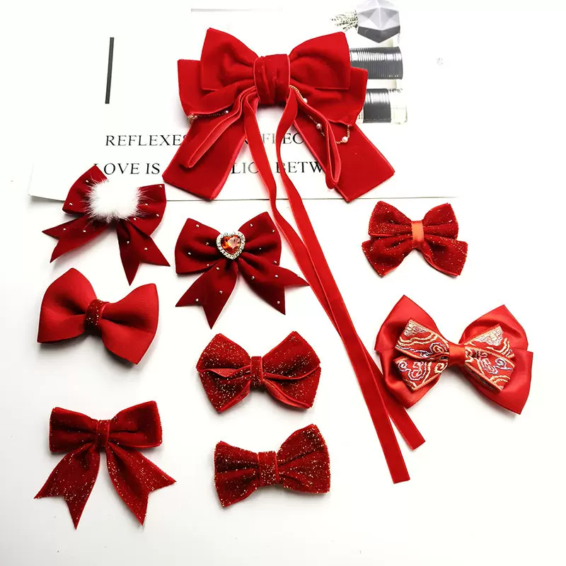 新款圣诞新年系列布艺貂毛蝴蝶结儿童头饰配件diy服装包包辅料