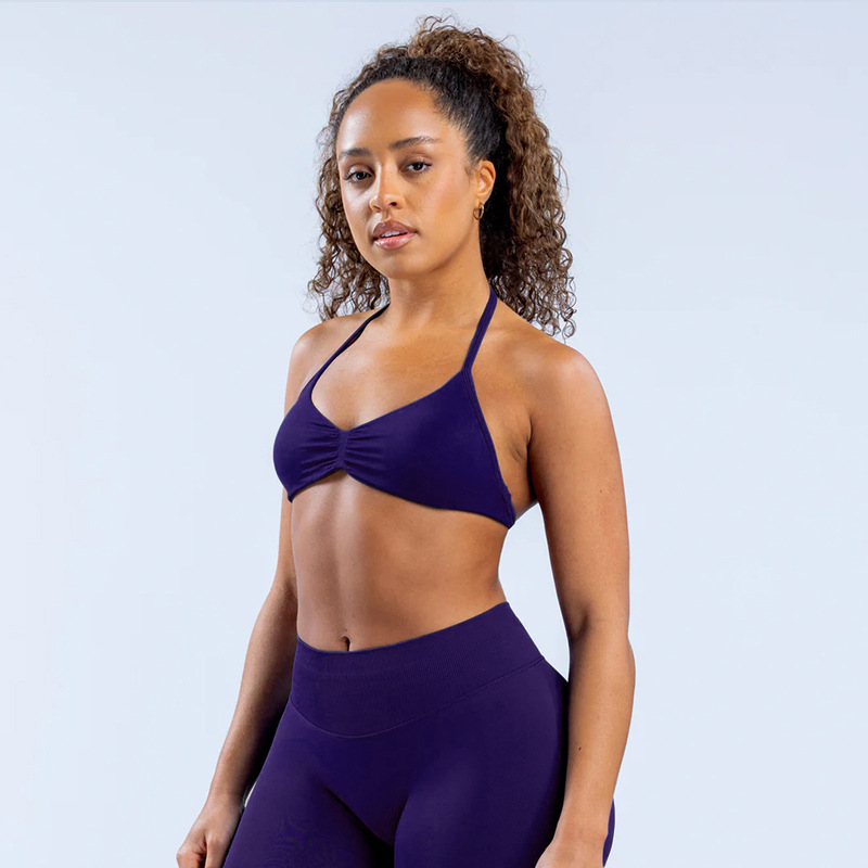 Seamless High-Impact Sports Bra – Ultra-Fine Matte Nylon, Halter Neck & Elegant Back Design, Maximum Support For Running, Yoga & Gym_desvips.com