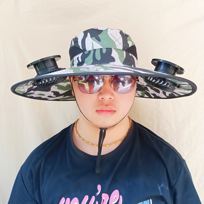 ソーラーファン付き帽子、一体型釣り帽子、男性用アウトドア登山帽子、ファン付き帽子、600mAh、スチールリング付き|undefined