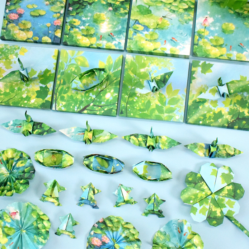 Creative Printed Origami in Fresh Green Color for Children's Handmade Folding Crafts: Paper Cranes, Frogs, Boats, Square Colored Paper Wholesale