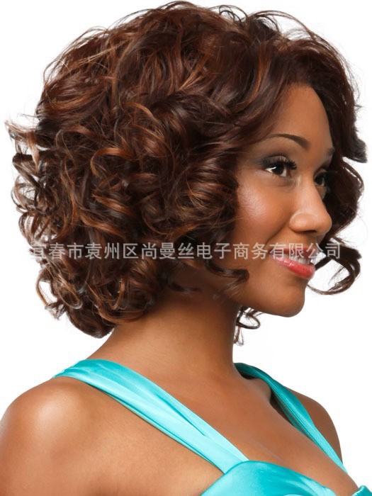 Peluca de moda europea y americana Ruili Wave cabeza corto Pelo Rizado de las mujeres peluca corta en stock al por mayor Pelo Rizado corto