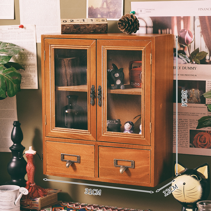 탈착식 칸막이가 있는 오래된 색상의 이중 도어 아크릴 캐비닛(서랍 2개 포함)