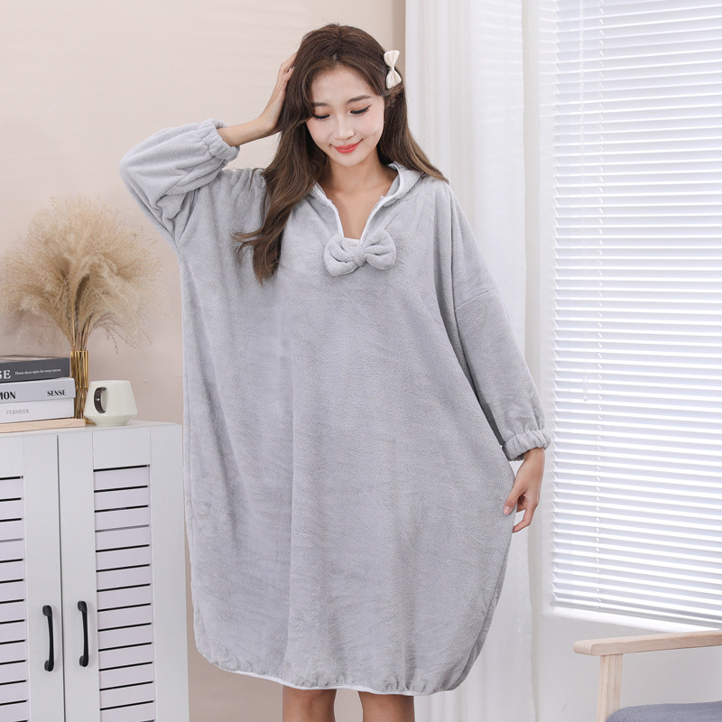 Coral vello vestido de baño largo vestido de baño mujer encapuchado vestido de baño hotel de ocio rápido secado al por mayor