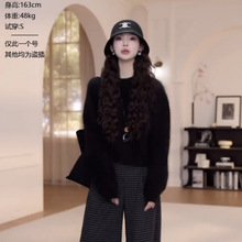 抖音爆款黑色圆领套头毛衣女2025秋冬新款宽松慵懒风软糯针织衫上