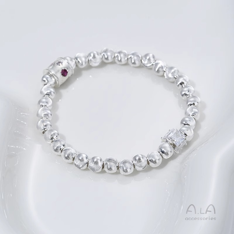 Wholesale Beaded Silver-Plated Fine-Textured Cat's Eye Faceted Brushed Round Beads DIY Pearl Bracelet Jewelry Spacer Beads