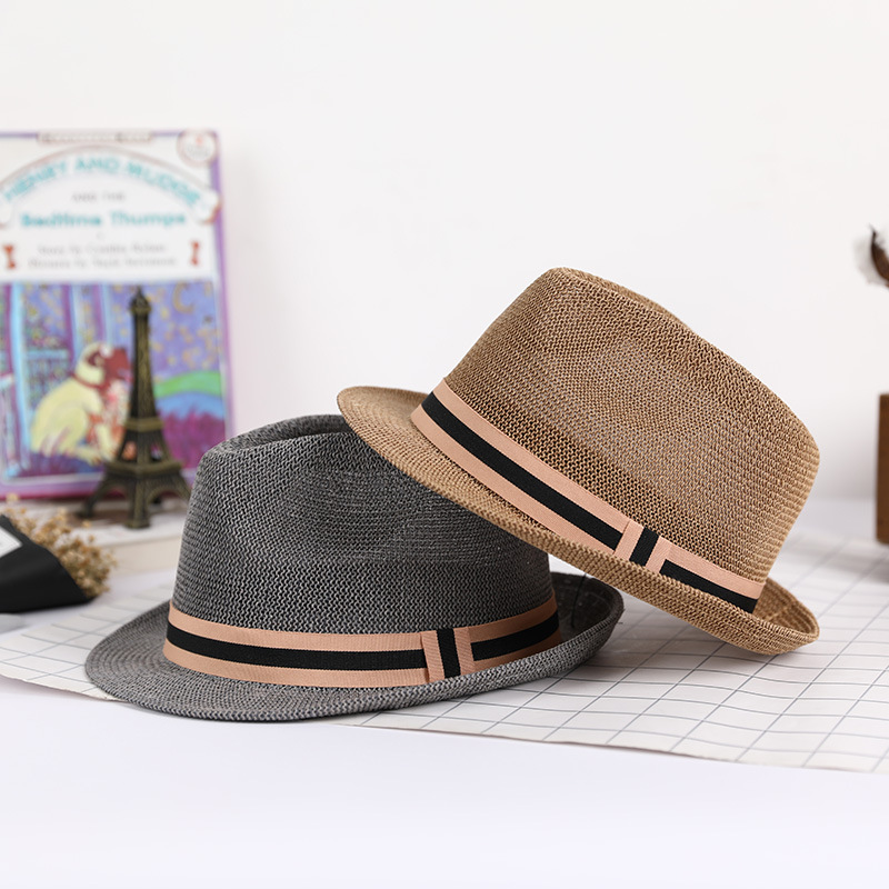 Sombrero verano paja tejido transpirable a prueba de sol estilo coreano pequeño bombín sombrero hombres y mujeres pareja sombrero retro británico a prueba de sol sombrero de jazz