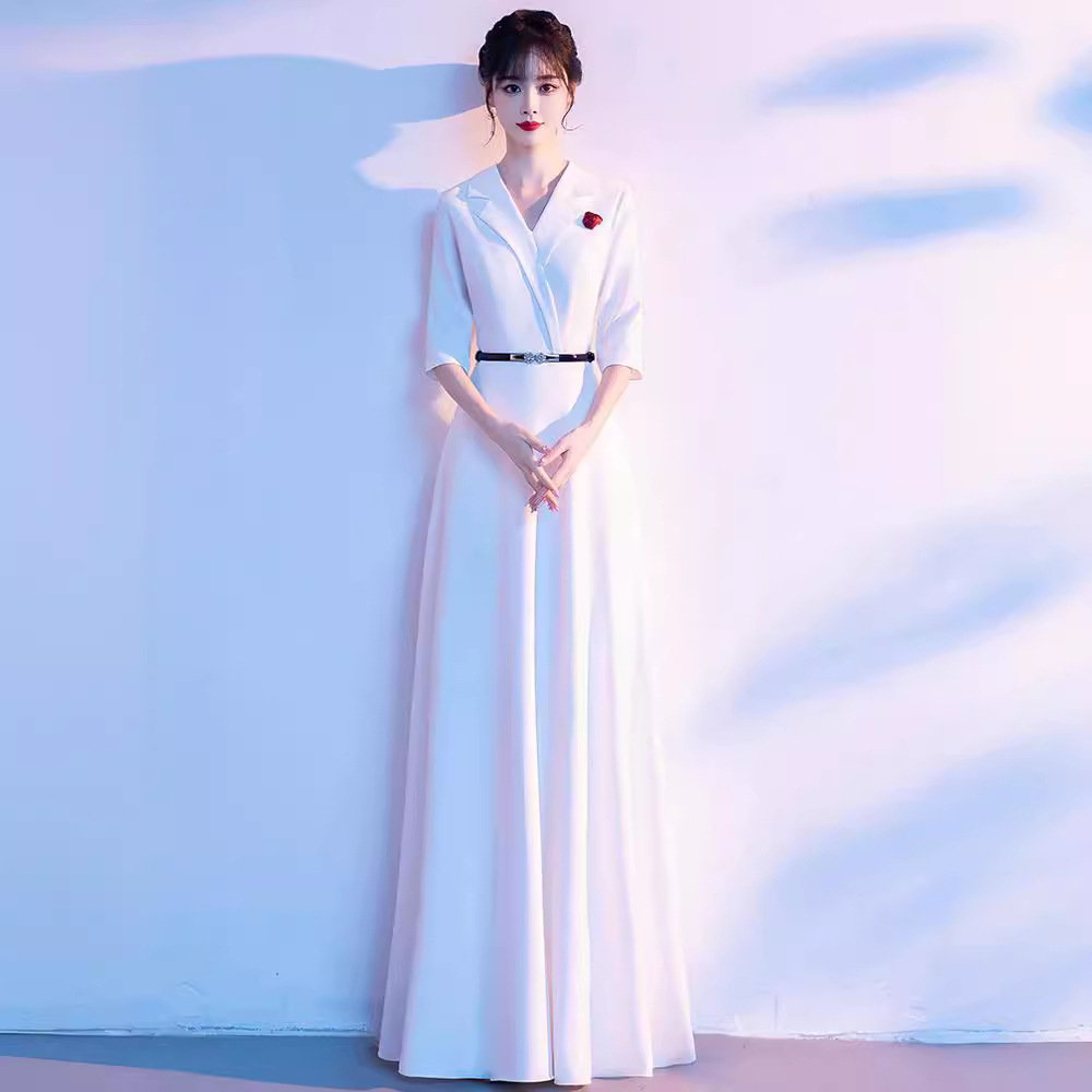 Modern big choir competition costume dress white red song choral costume atmosphere performance dress long