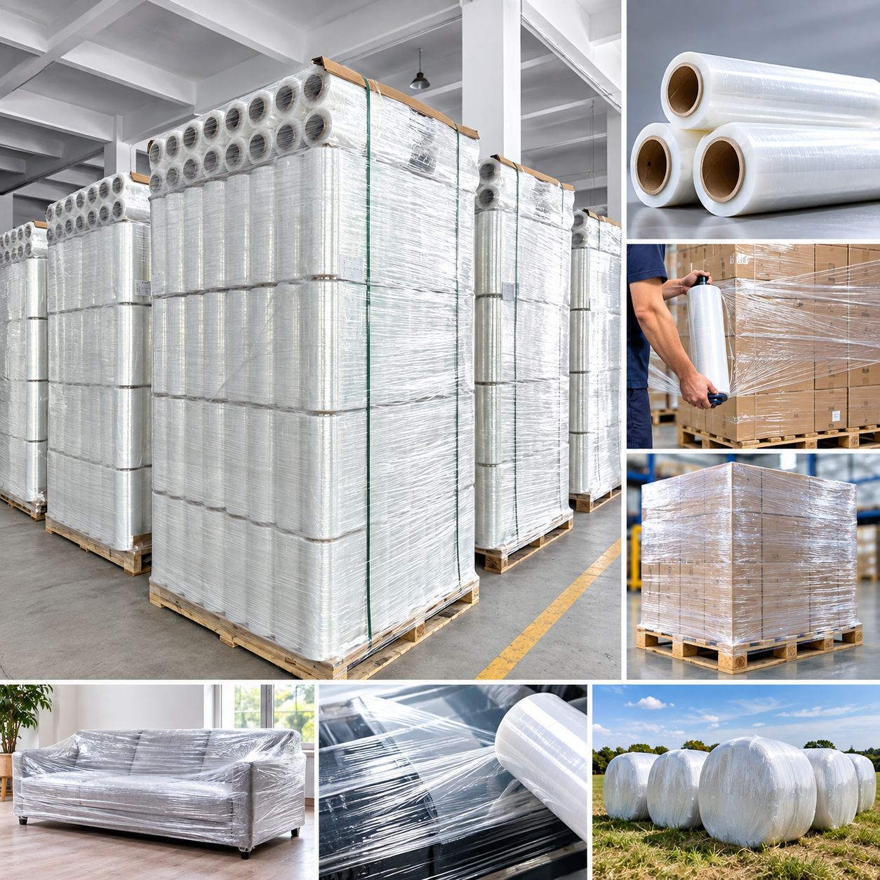 Película Plástica Estirable Industrial de Plástico LDPE, Transparente y Alta Elasticidad, para Embalaje Industrial y Almacén