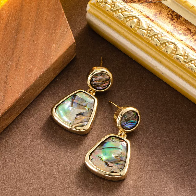 法式轻奢简约镶嵌天然鲍鱼贝耳坠耳环时尚百搭气质高级感时髦耳饰