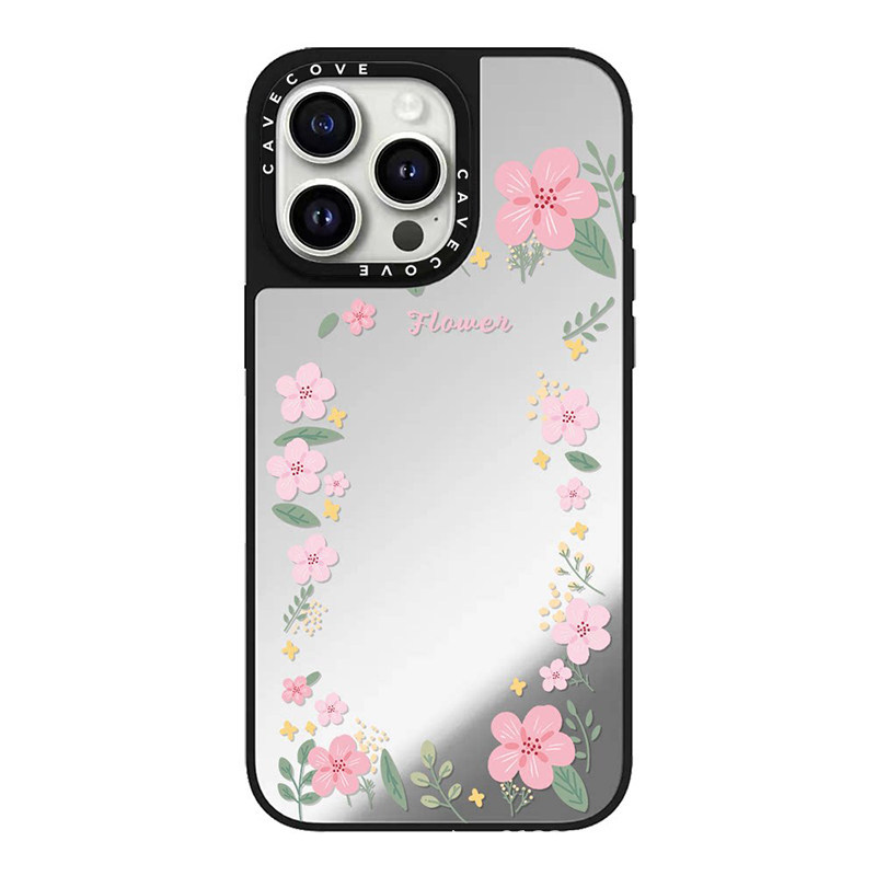 碎花适用苹果17手机壳iPhone15promax带补妆镜13高级感女14plus新