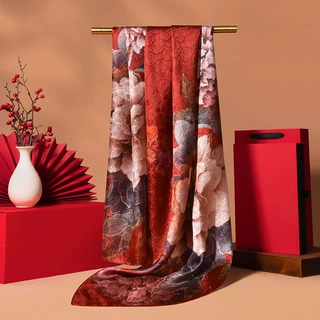杭州丝绸~轻奢好礼~100%真丝丝巾女重磅桑蚕丝精美印花送长辈必选
