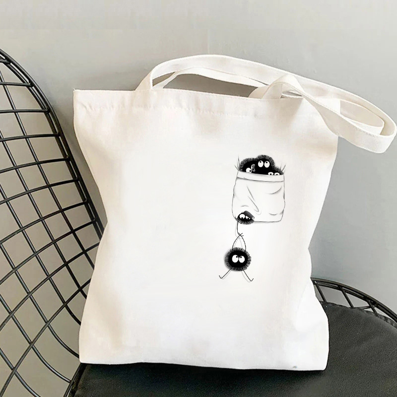 Totoro de dibujos animados impreso bolsa de lona bolso de hombro estudiante casual bolsa plegable bolsa de compras portátil Comercio exterior transfronterizo
