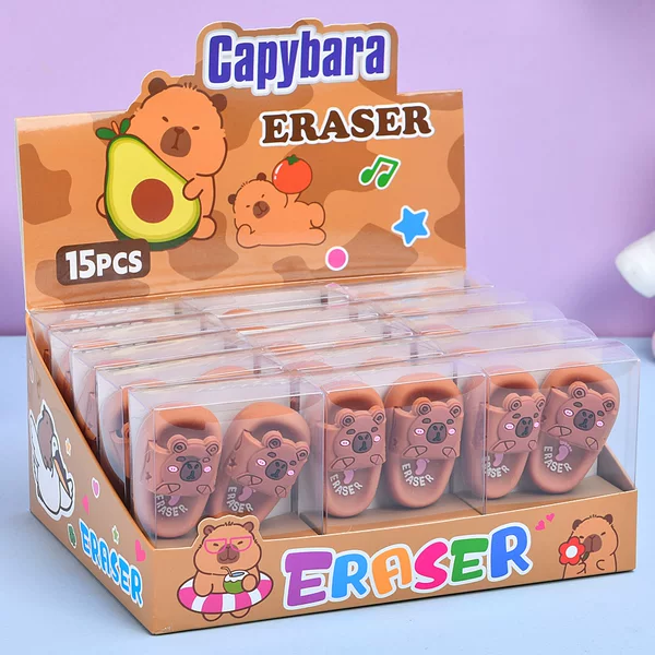 Creative and Cute Capybara-Shaped Cartoon Student Slipper Series Erasers, Exquisite Student Creative Erasers