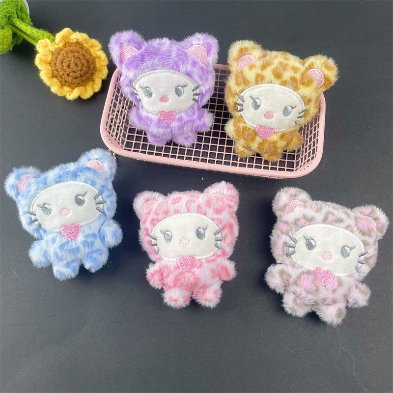 Cute plush leopard full body kitten squeak pendant kt cat doll diy brooch clothing accessories wholesale