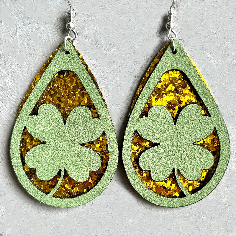1 Pair Fashion Water Droplets Pu Leather Sequins Womenu0027S Drop Earrings