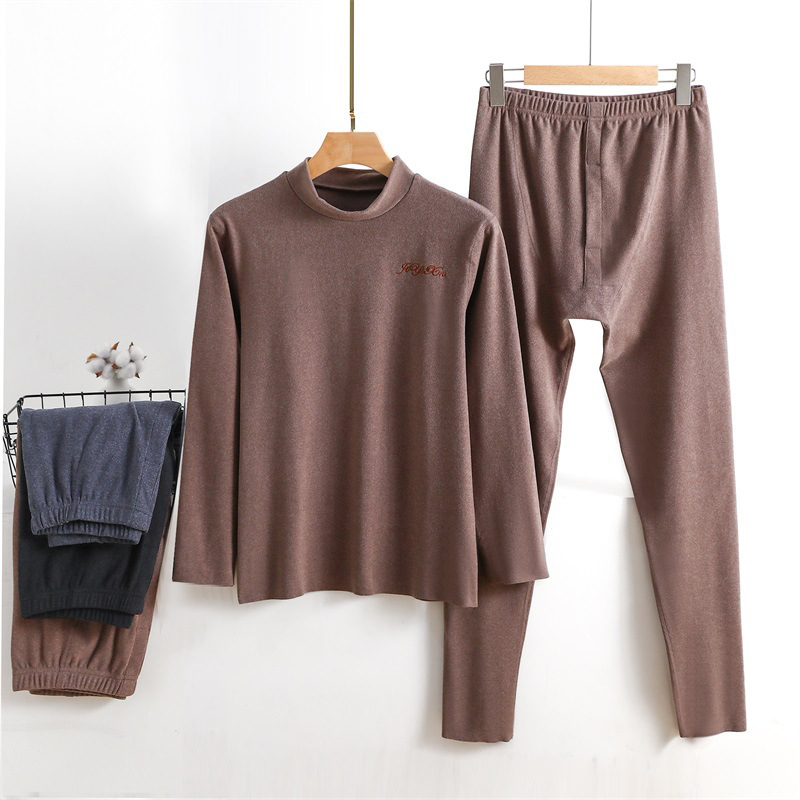 Autumn and Winter de Velvet turtleneck long-sleeved trousers suit warm bottoming shirt plus size men's autumn clothes long pants home two-piece set