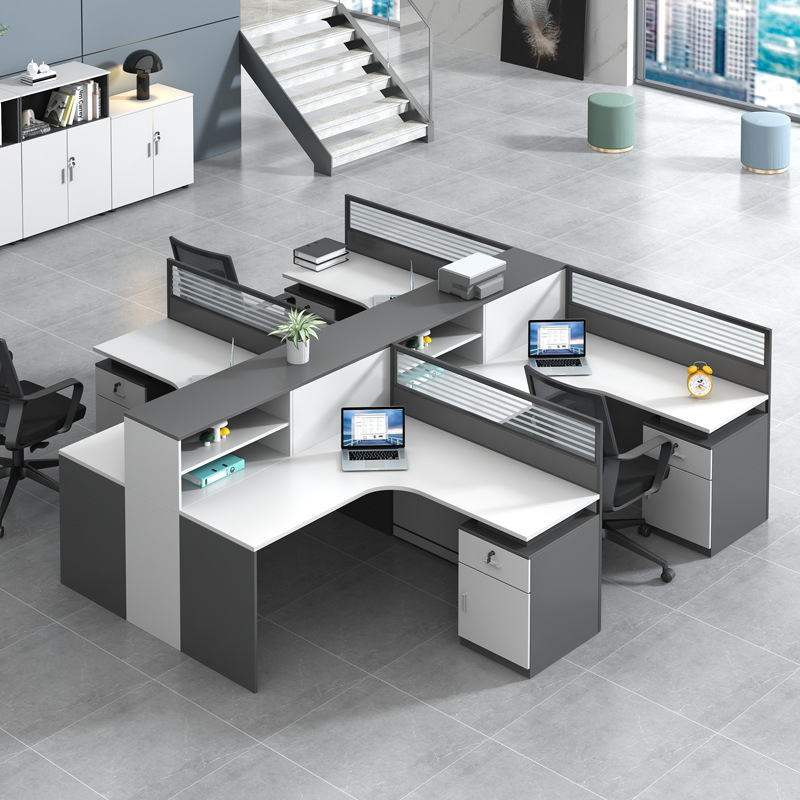 Staff Desk Four-Person Modern Simple Employee Computer Screen Workstation Office Desk and Chair Combination