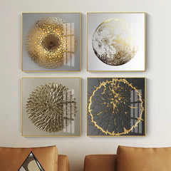 Square geometric abstract golden sphere decorative painting modern minimalist living room bedroom bedside mural high definition crystal porcelain painting