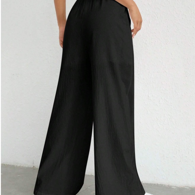 Amazon transfronterizo de comercio exterior europeo y americano de las nuevas mujeres de color sólido casual cordón recto micro-pull bolsillo pantalones Casuales image 4