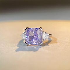 5克拉S925純銀戒指女薰衣草紫鑽高拖指環高碳鑽雷迪恩切鋯石戒指