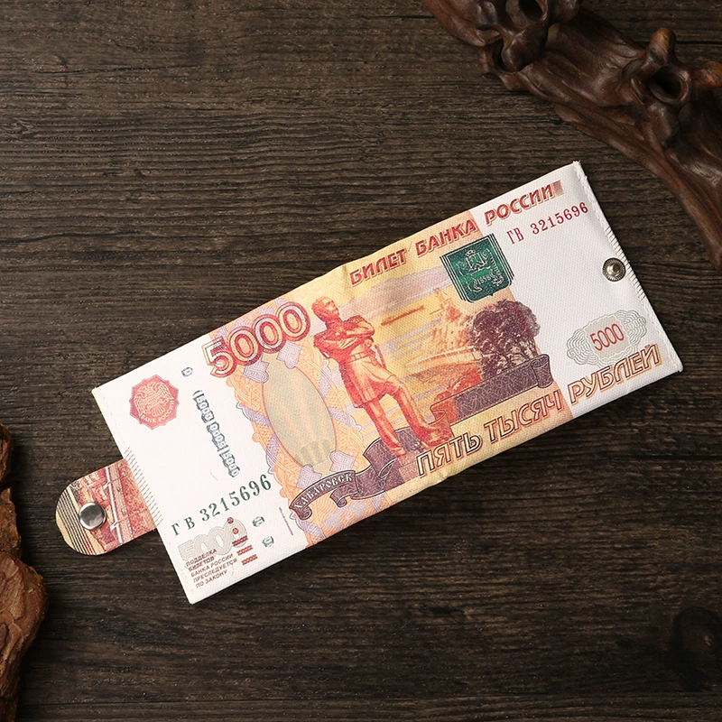 Short Wallet Canvas Card Holder, Compact 10.5×8.5×0.8 cm, Printed Currency Designs