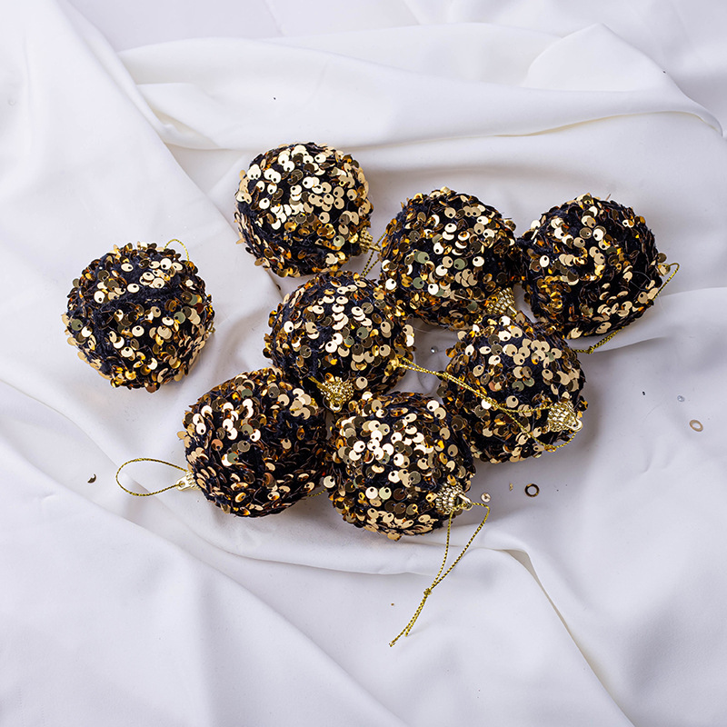 6 cm8/pcs franela negro lentejuelas doradas decoración del árbol de navidad de espuma bola de navidad festival de navidad centro comercial bola colgante