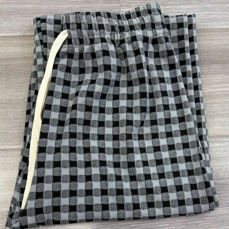 粉色多巴胺德绒格子家居裤女秋冬加厚垂坠感阔腿裤休闲慵懒直筒裤|undefined