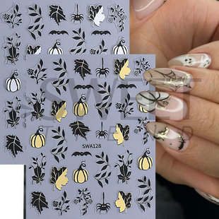 Cross-Border New Halloween Nail Art Stickers Ins Hot Silver Pumpkin Spider Cute Ghost Leaf Nail Decals
