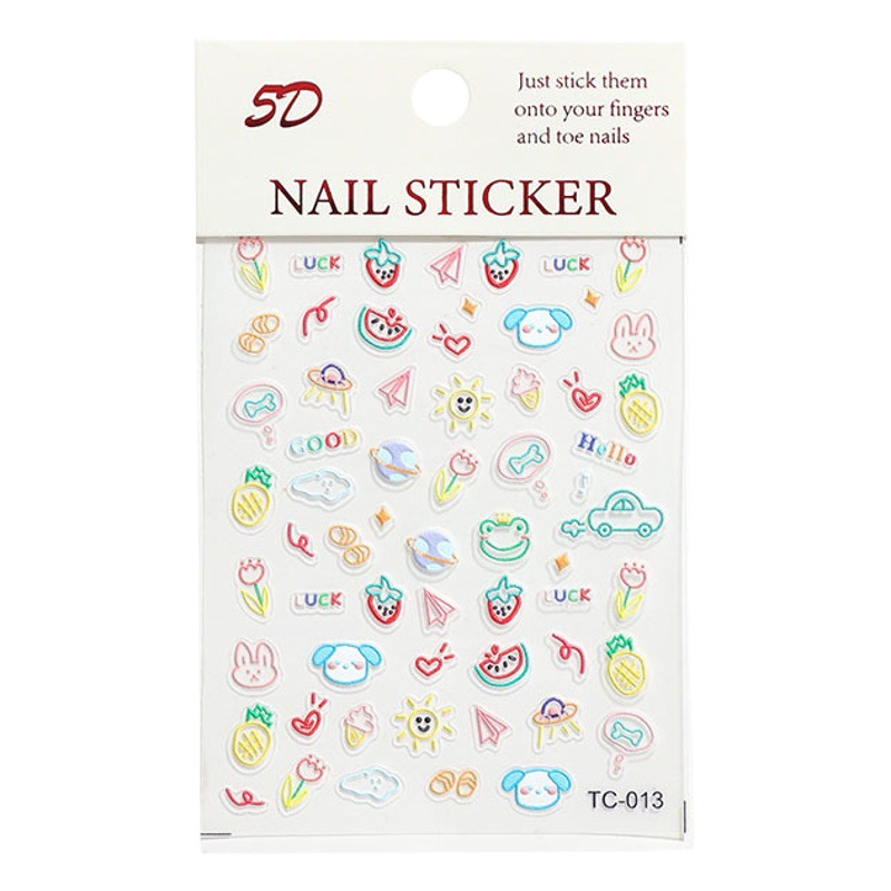 Nueva relieve manicura pegatinas pequeño fresco 5D estéreo trasero pegamento flor flores graffiti clavo boca extraño parche decoraciones