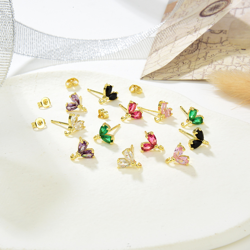 4g Weight Earring Findings Jewelry Making Type 8.5*8mm Jewelry Making Size 18K Gold Plated Plating Material 1 Pair 8.5*8mm Copper Zircon 18K Gold Plated Heart Shape Earring Findings
