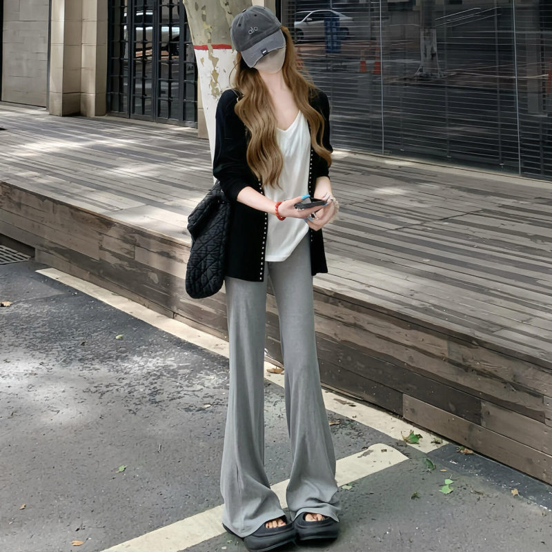 Spring and Summer Gray Slim-Fit Sports Pants for Women 2026 New High-Waisted Drapey Slimming Flared Sweatpants