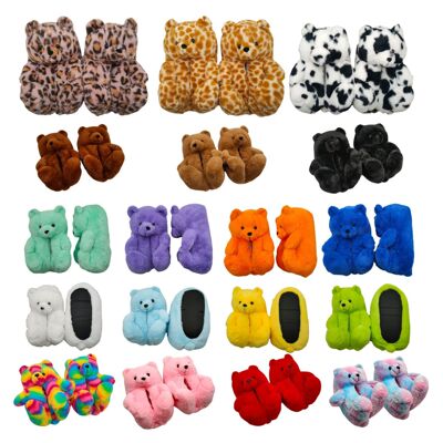 Teddy bear slippers Little Bear Plush slipper tie-dyed Cartoon Teddy Bear keep warm Cotton slippers men and women