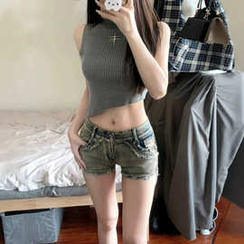 美式辣妹牛仔超短裤女2026夏季新款紧身包臀热裤做旧直筒裤子