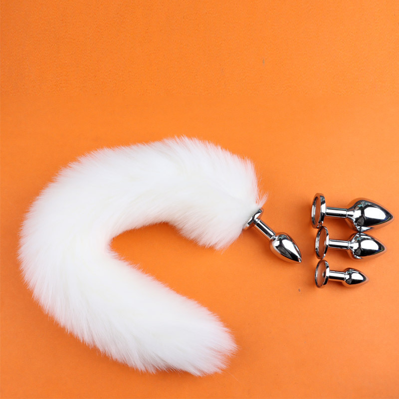 Metal Anal Plug with Detachable White Fox Tail, Adult Training Toy — detail image 5