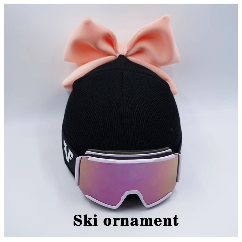 Light Orange Double Layer Bow Ski Hat Helmet Cover Plush