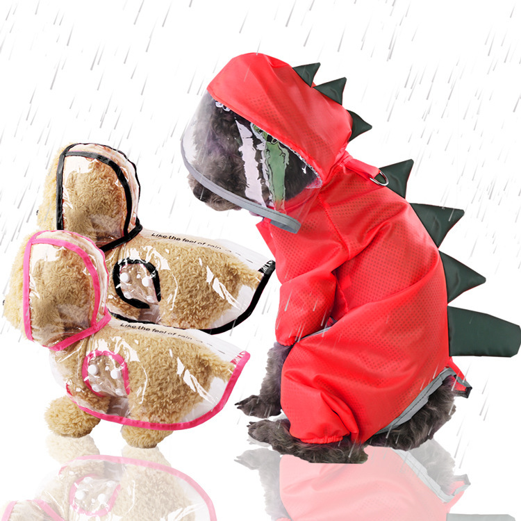 Capa de chuva transparente para cães com estampa de dinossauro e gato, poncho para cães de quatro patas, acessório de primavera/verão para animais de estimação e suprimentos para gatos._voghion.com