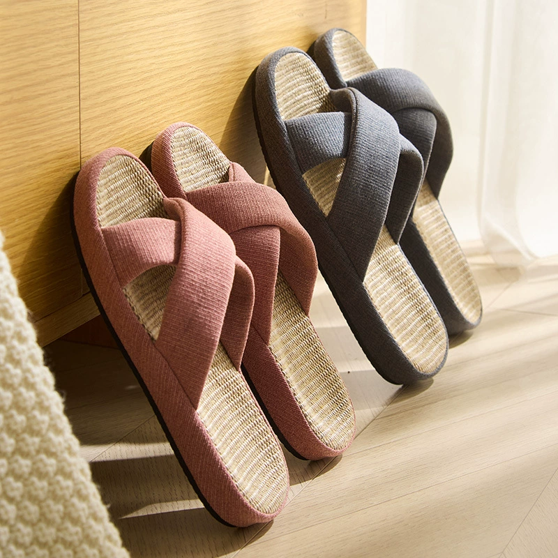 Льняные тапочки весной и летом крытая домашняя пара нескользящая и дышащая домашняя
