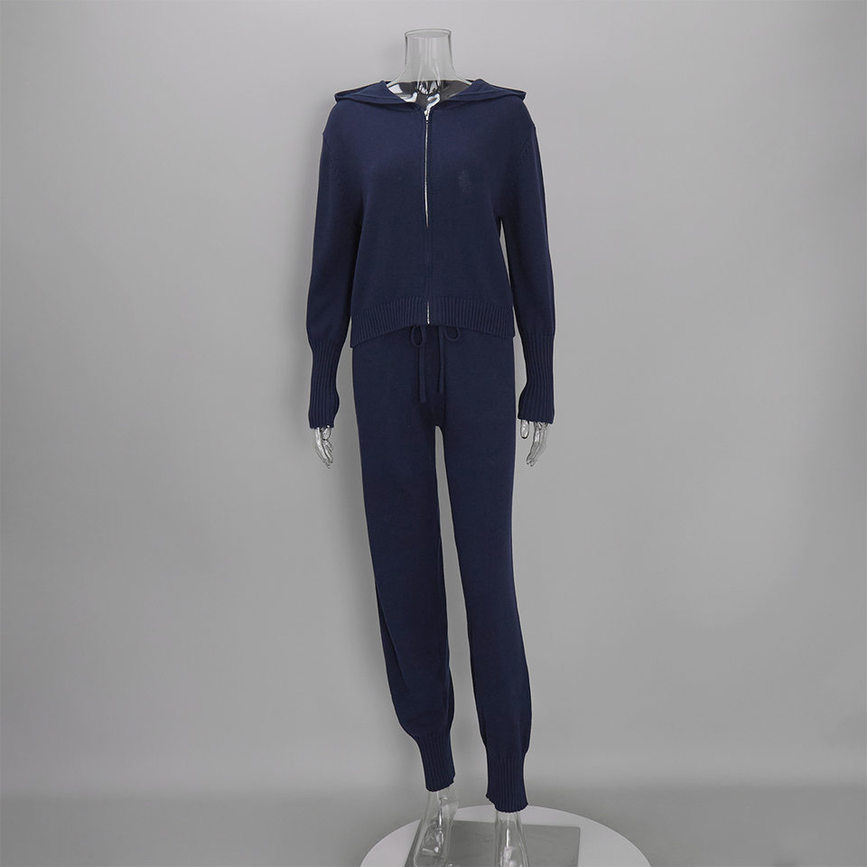 Bộ áo cardigan dệt kim có mũ khóa kéo dáng rộng kèm quần ống ôm cotton — Màu cà phê, Màu trắng, Màu xanh dương, Xanh lá cây chi tiết 46