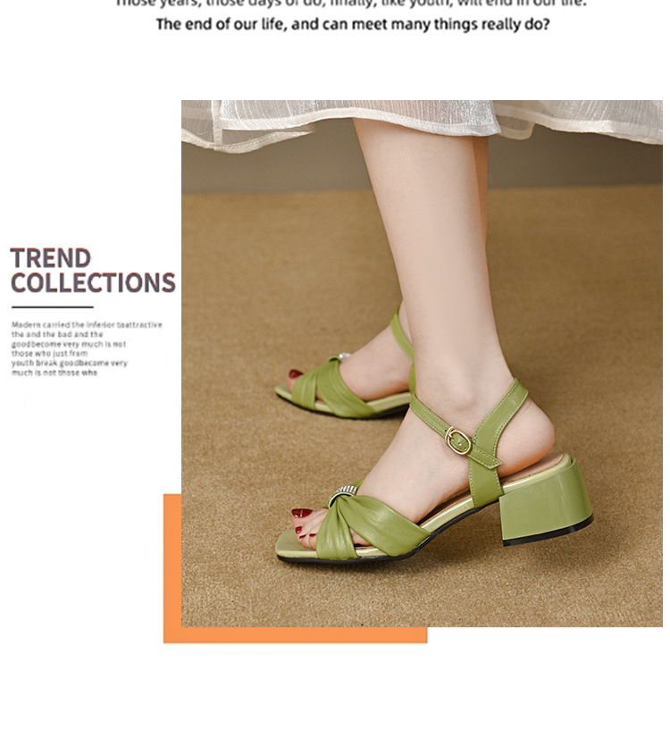 Sandal hở mũi nữ da thật gót vuông quai ngang thanh lịch — Màu đen chi tiết 11