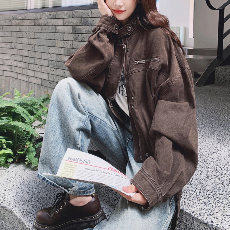 棕色美拉德复古气质机车短外套女秋季2025新款又酷又飒的工装夹克|undefined